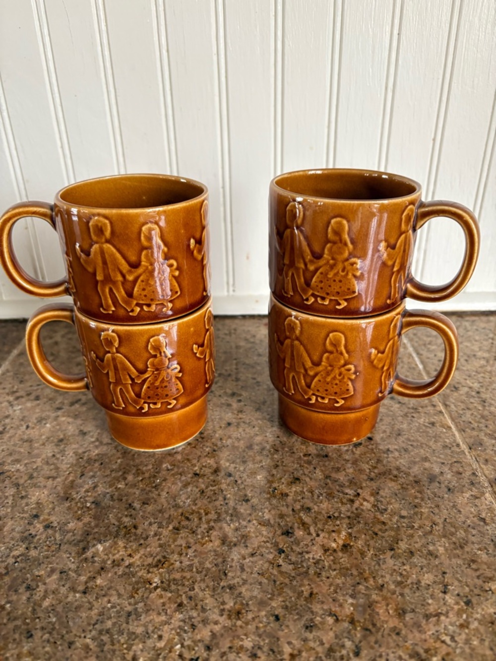 Set of 4 Vintage Brown Stoneware Mugs made in Japan